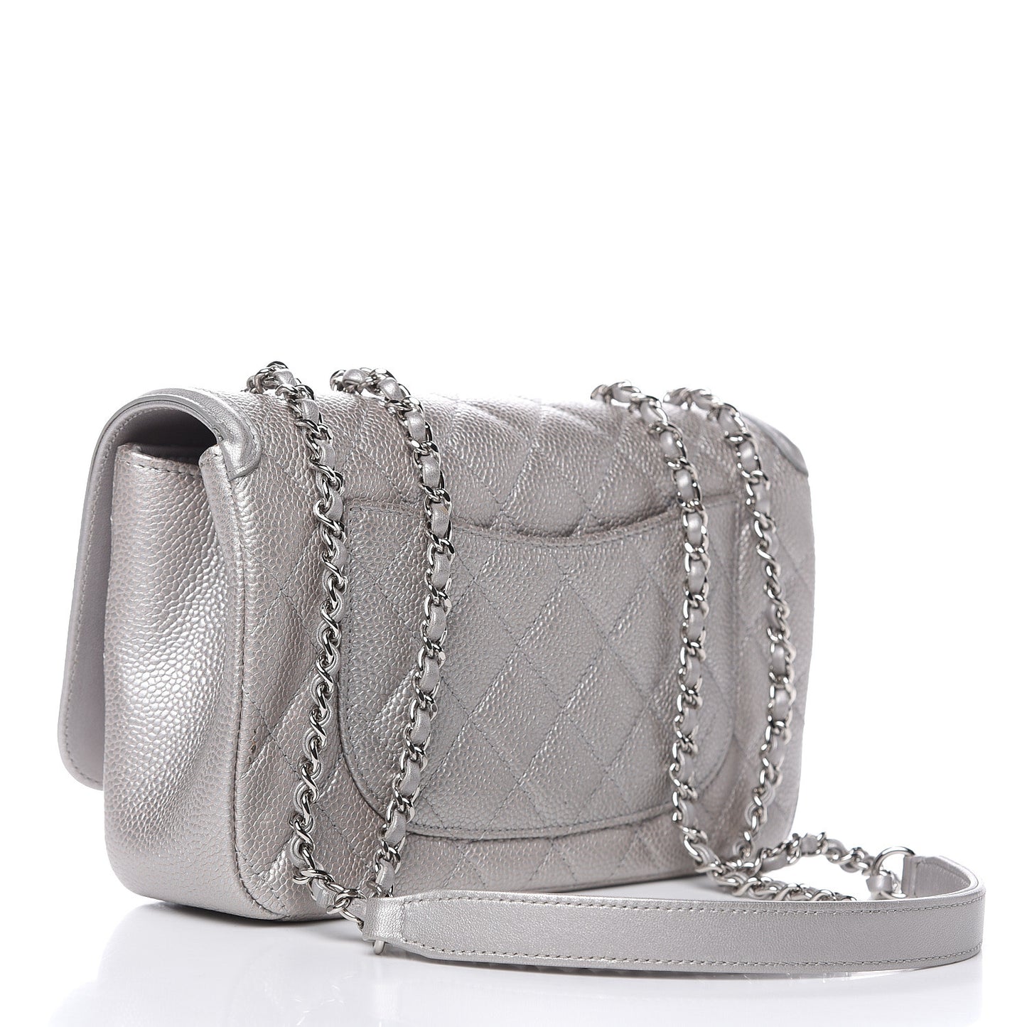 Metallic Caviar Quilted Small CC Filigree Flap Silver