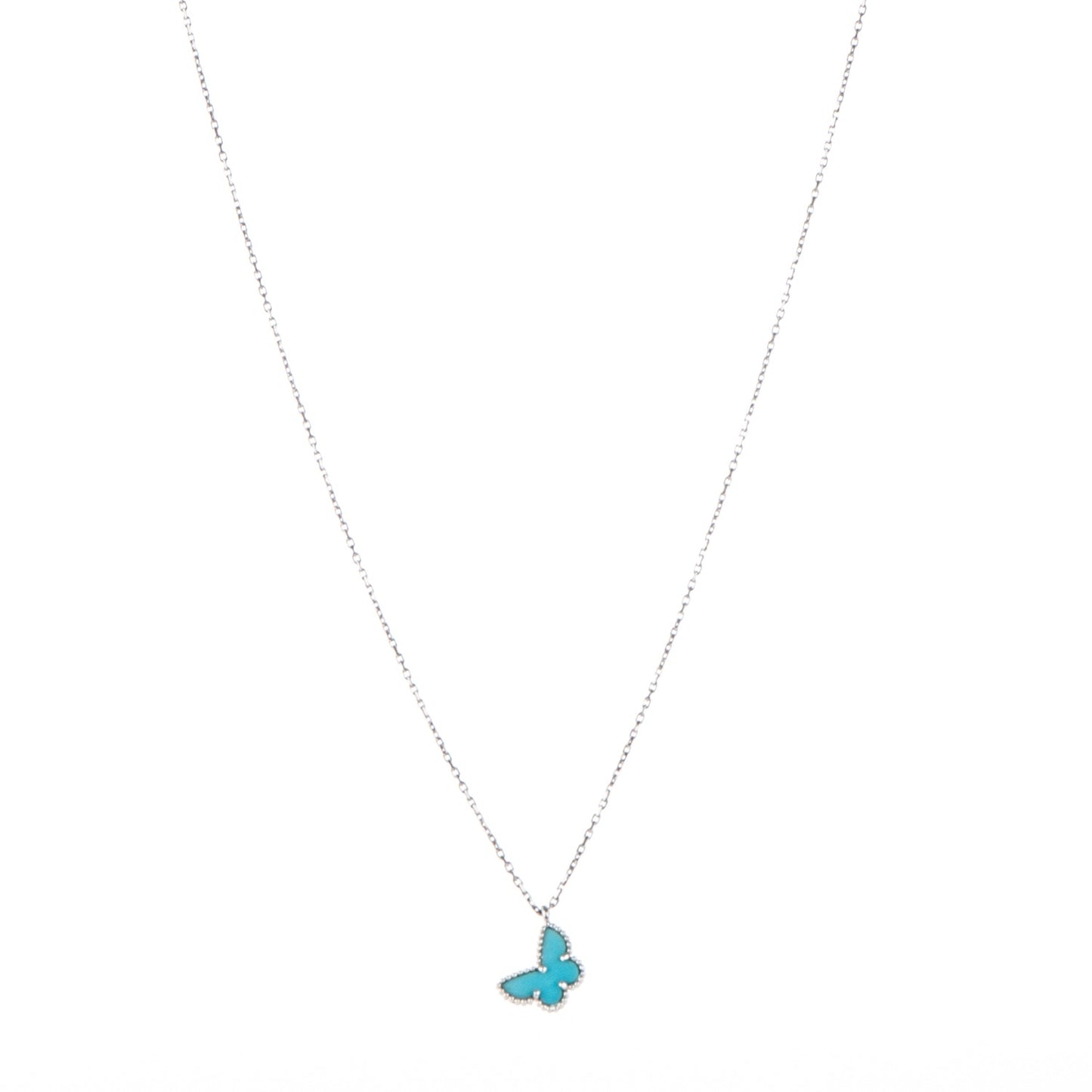 18K White Gold Turquoise Sweet Alhambra Butterfly Pendant Necklace