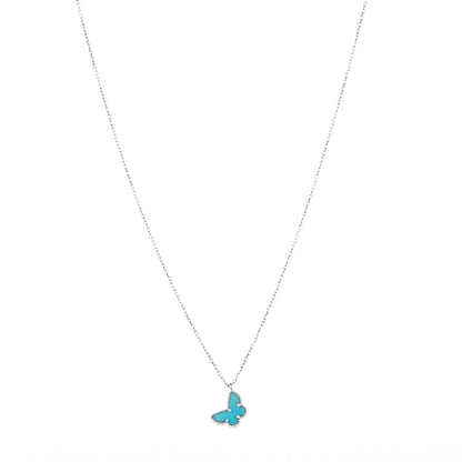 Van Cleef & Arpels 18K White Gold Turquoise Sweet Alhambra Butterfly Pendant Necklace 1 of 6