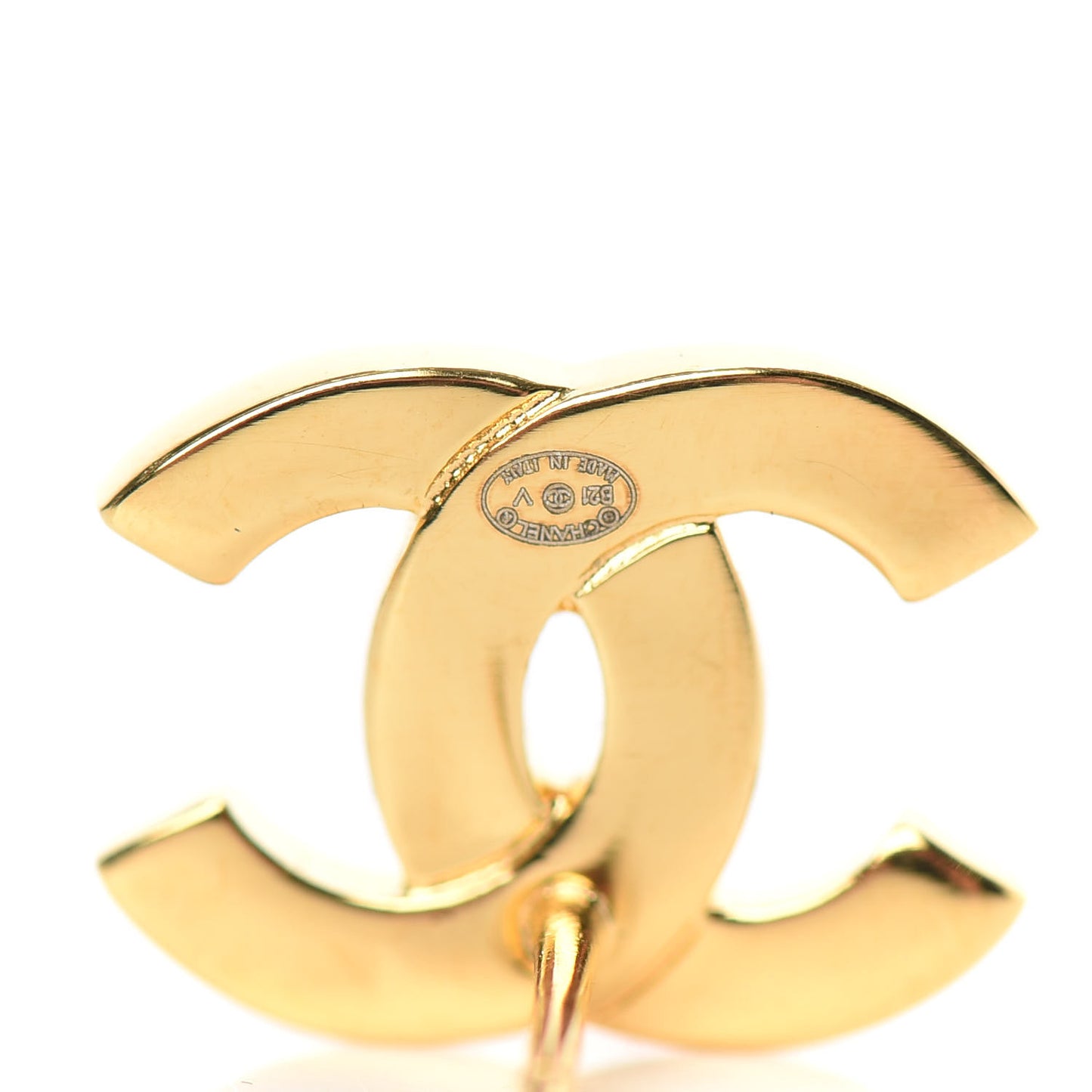 Metal CC Paris Button Stud Earrings Gold