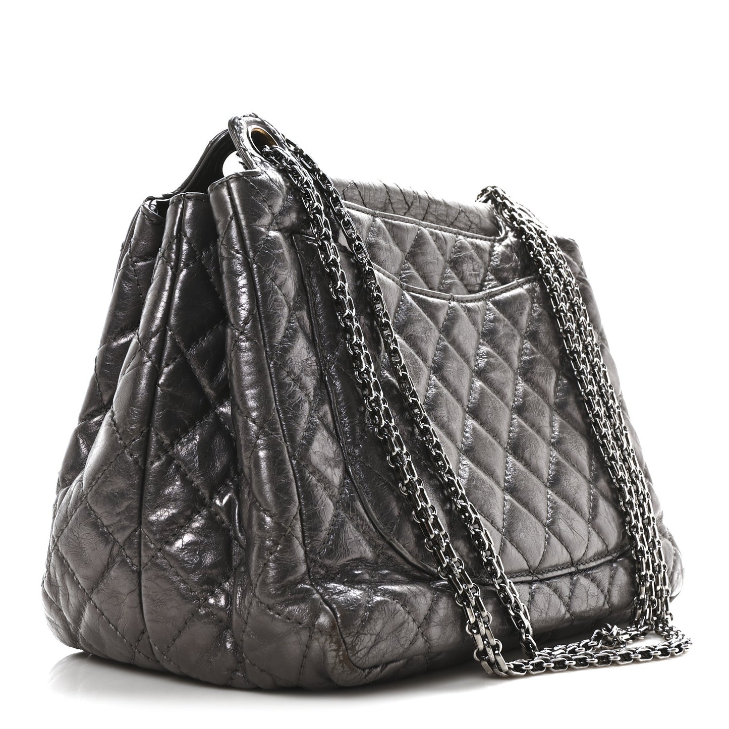 Metallic Aged Calfskin Quilted Reissue 2.55 Accordion Flap Dark Silver