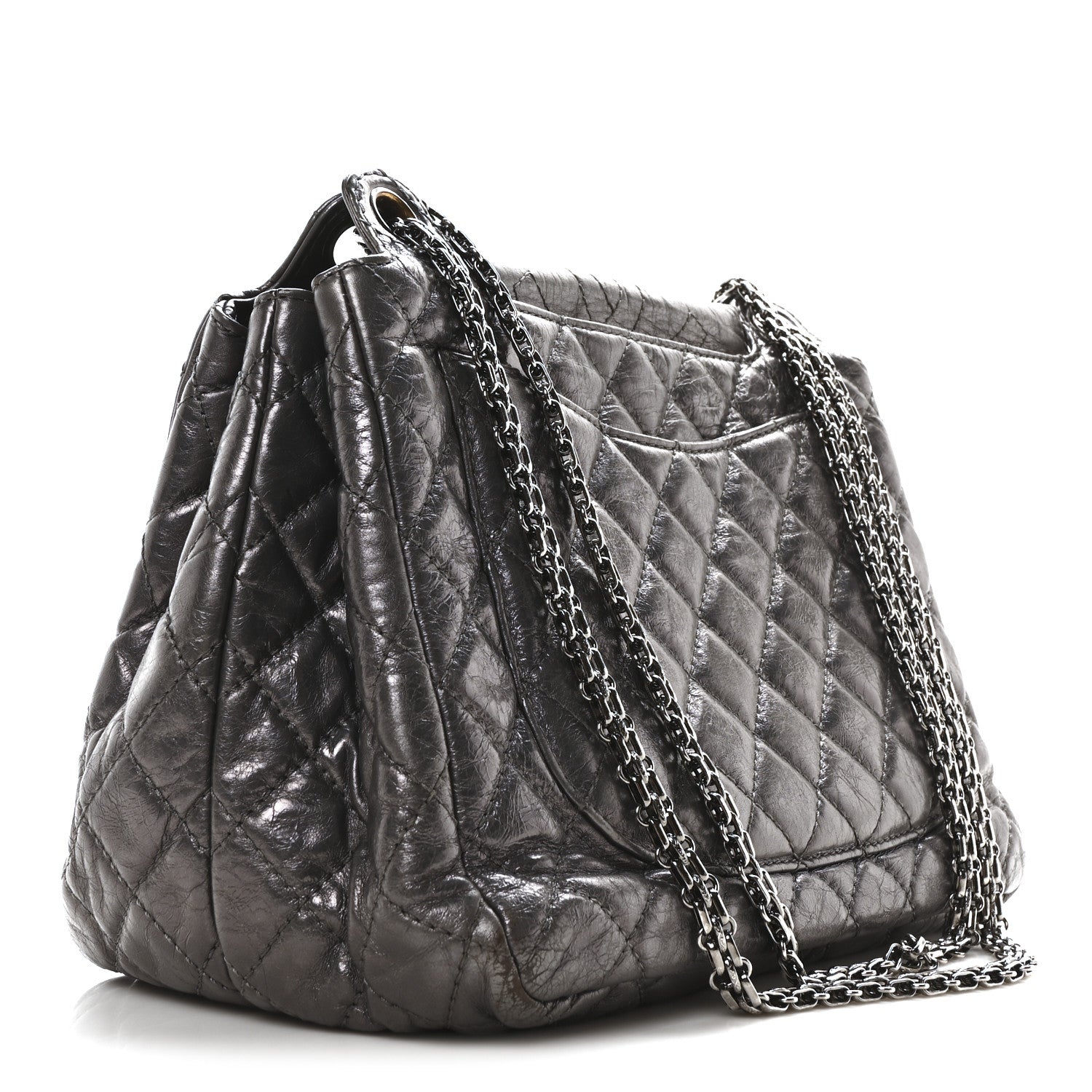 Chanel Metallic Aged Calfskin Quilted Reissue 2.55 Accordion Flap Dark Silver 3 of 10