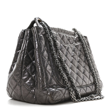 Chanel Metallic Aged Calfskin Quilted Reissue 2.55 Accordion Flap Dark Silver 3 of 10