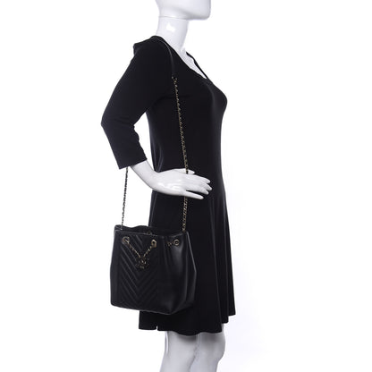 Chanel Calfskin Quilted Daily Chevron Drawstring Bag Black 2 of 10