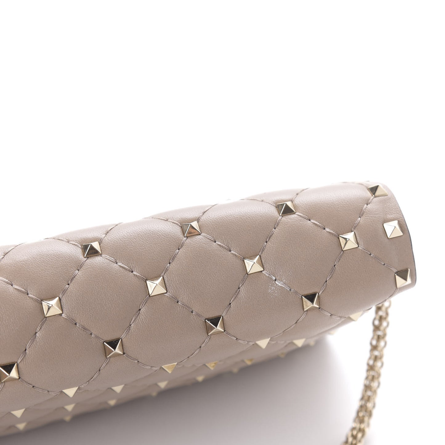 Lambskin Rockstud Spike Wallet on Chain Poudre