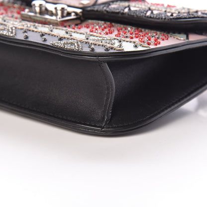 Valentino Garavani Vitello Embroidered Small Glam Lock Rockstud Flap Pink Black 6 of 12