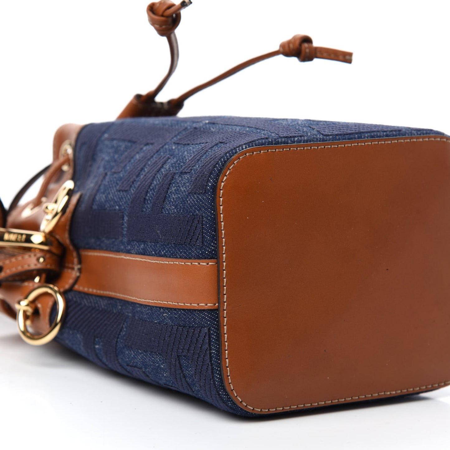 Denim Vitello King F is Fendi FF Embroidered Mini Mon Tresor Bucket Bag Blue Cuoio