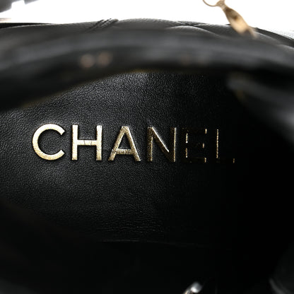 Chanel Shiny Calfskin Patent Quilted Chain Lace Up Combat Boots 36 Black 6 of 8