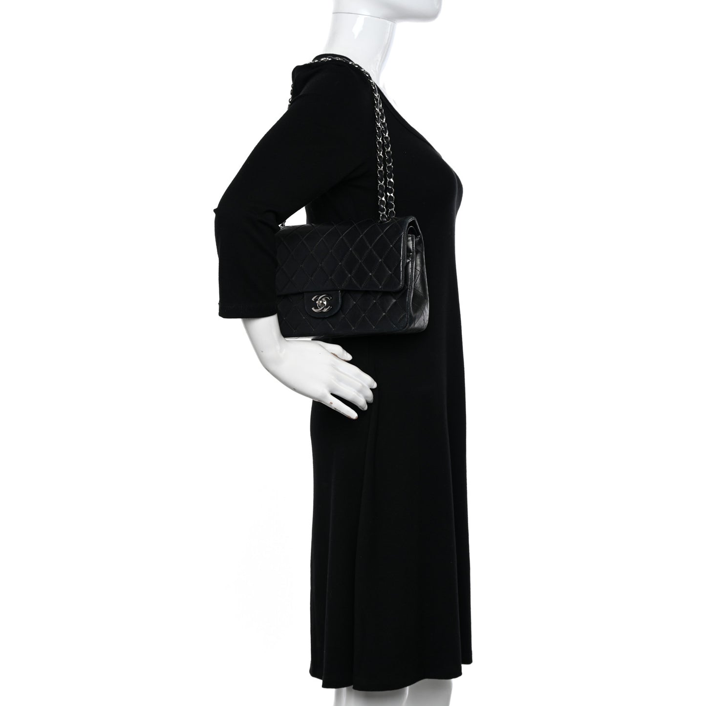 Lambskin Quilted Medium Double Flap Black