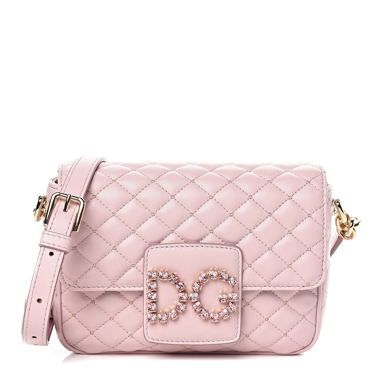 Lambskin Quilted Crystal Embellished Mini Millennial Shoulder Bag Rosa Carne