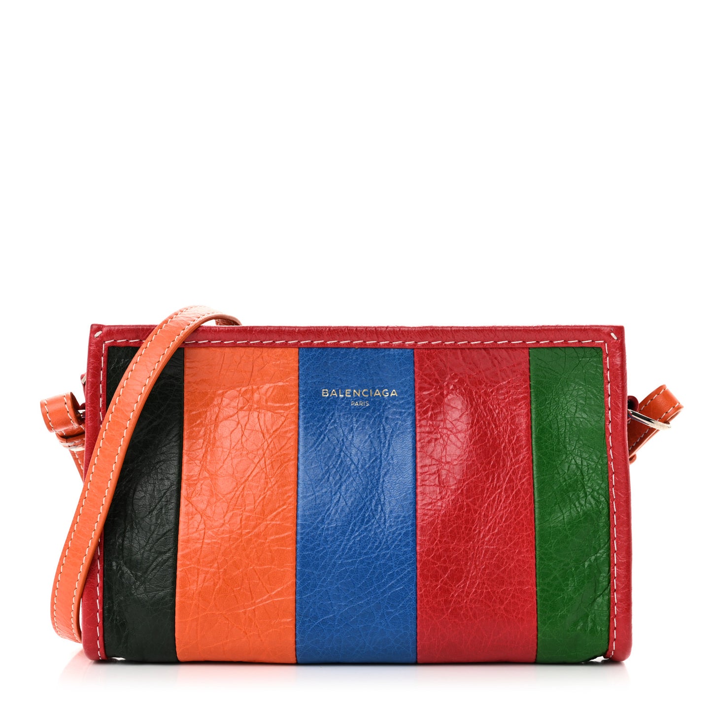 Veau Arena Multicolore Bazar Strap Clutch Vert Emeraude Black