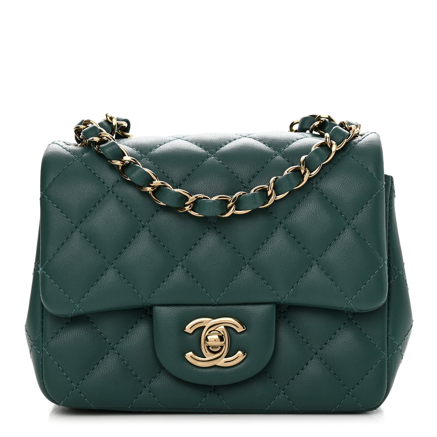 Lambskin Quilted Mini Square Flap Green