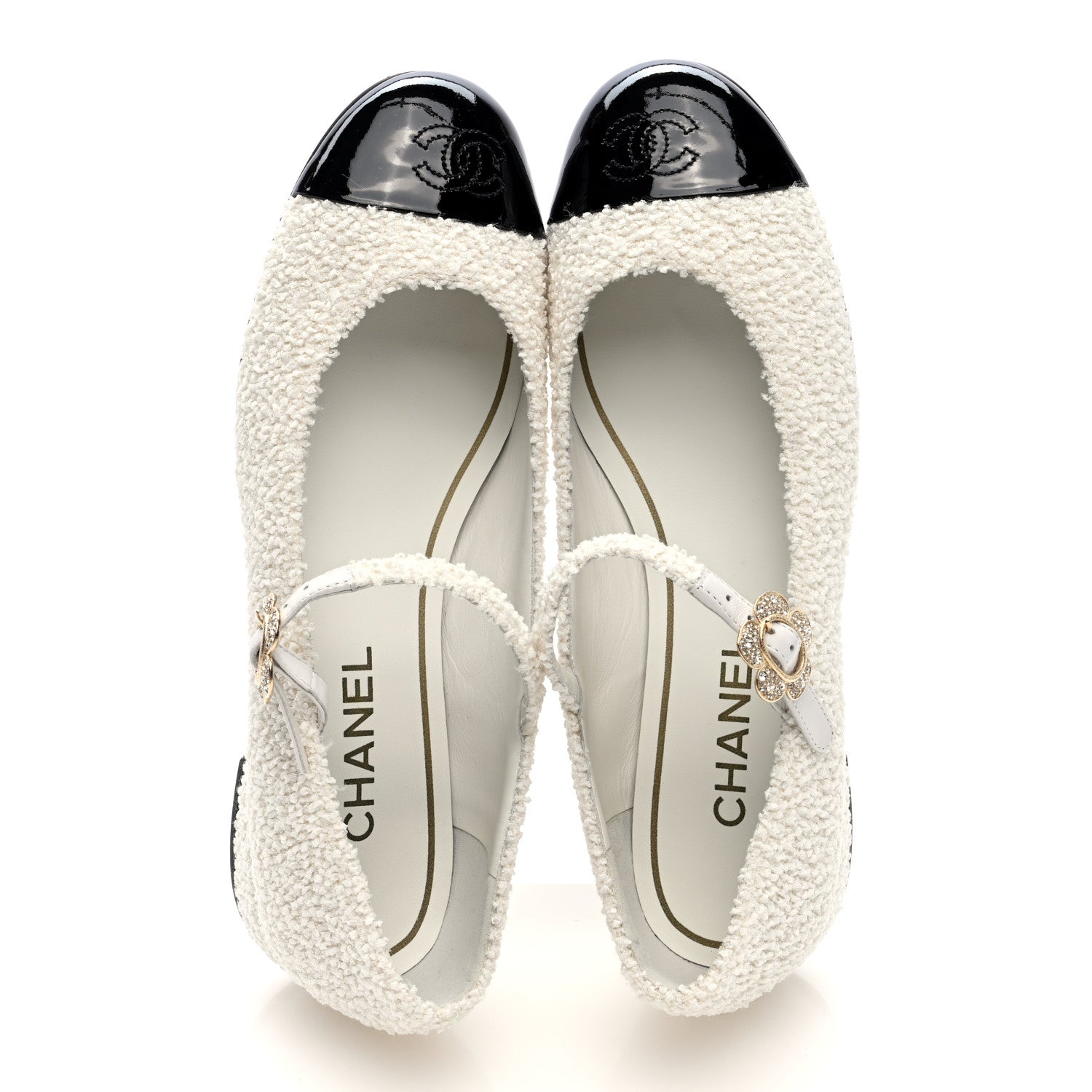 Chanel Tweed Patent Mary Jane Flats 39.5 White Black 1715785