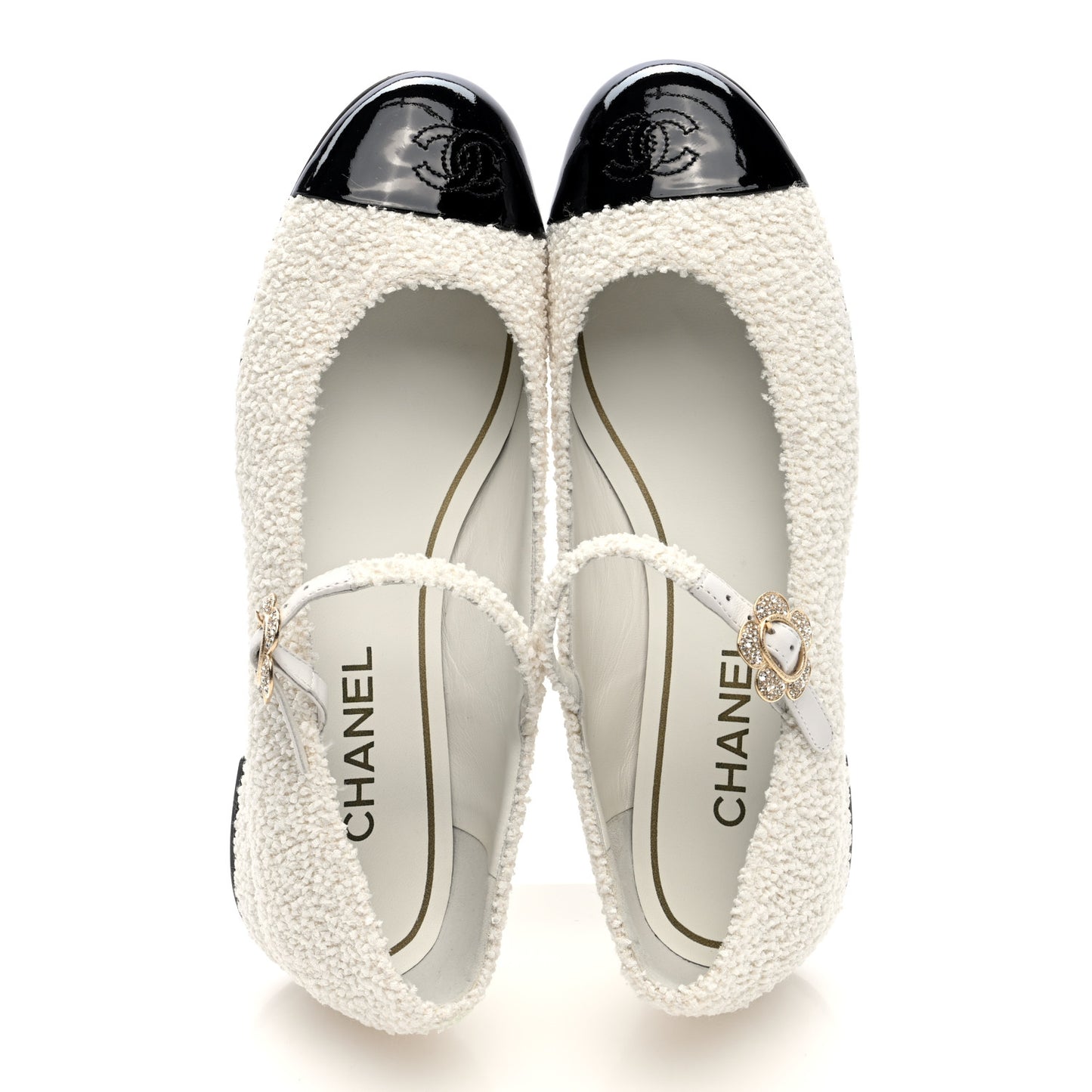 Tweed Patent Mary Jane Flats 39.5 White Black