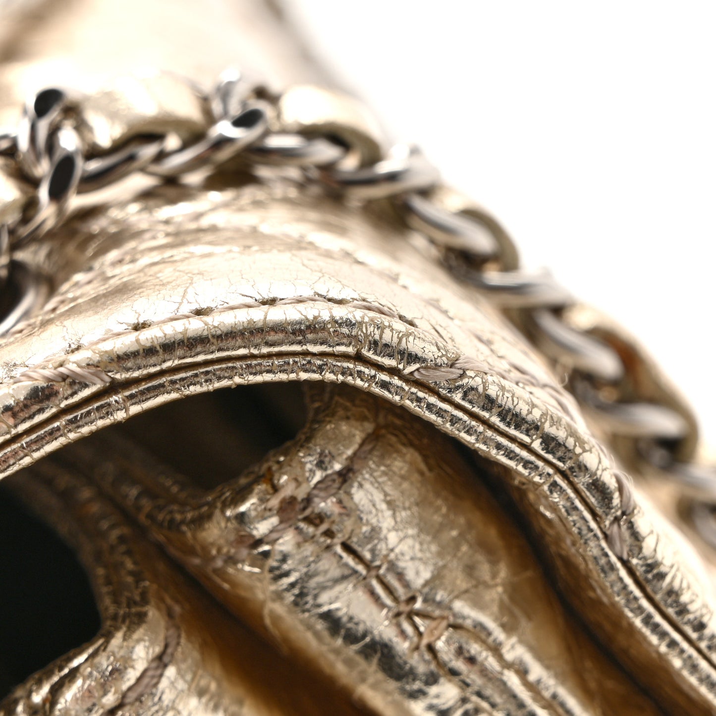 Metallic Crackled Calfskin Medium Clam's Pocket Flap Gold