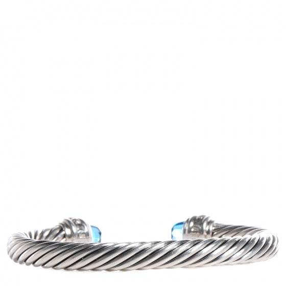 Sterling Silver Blue Topaz Diamond 7mm Cable Classics Bracelet