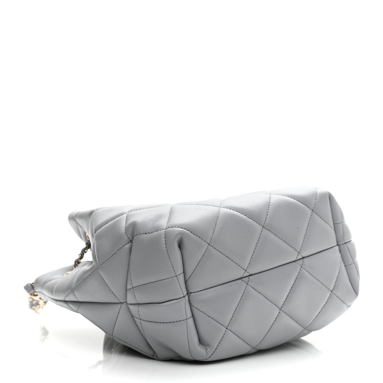 Chanel Lambskin Quilted CC Dweller Drawstring Bucket Bag Light Grey 4 of 11