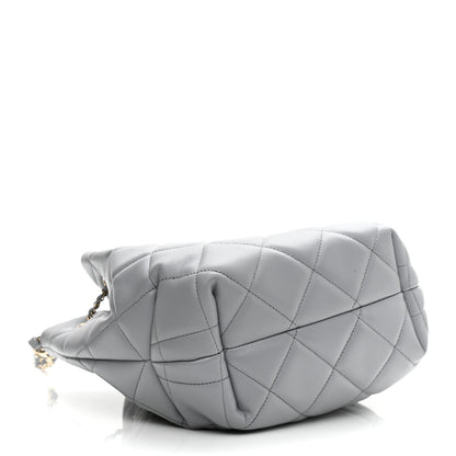 Chanel Lambskin Quilted CC Dweller Drawstring Bucket Bag Light Grey 4 of 11