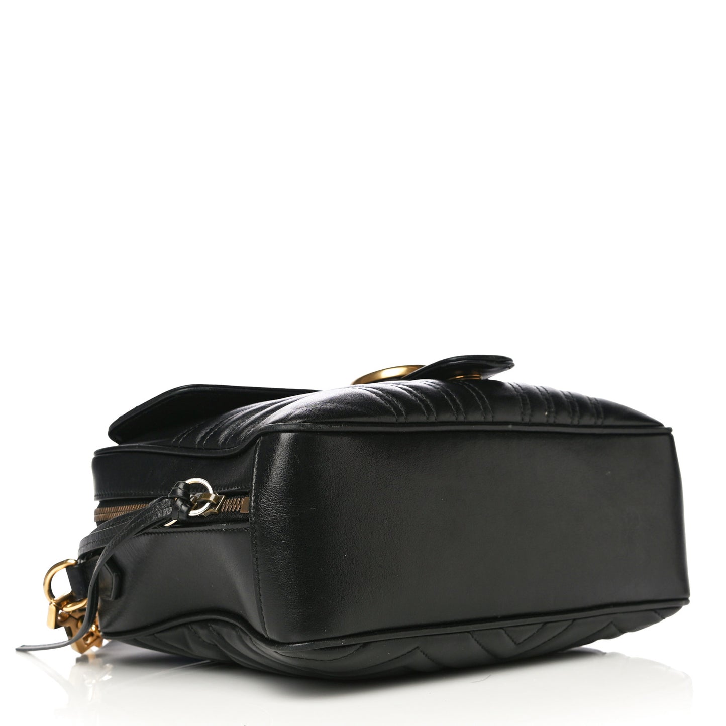 Calfskin Matelasse Sylvie Web Small GG Marmont Top Handle Shoulder Bag Black