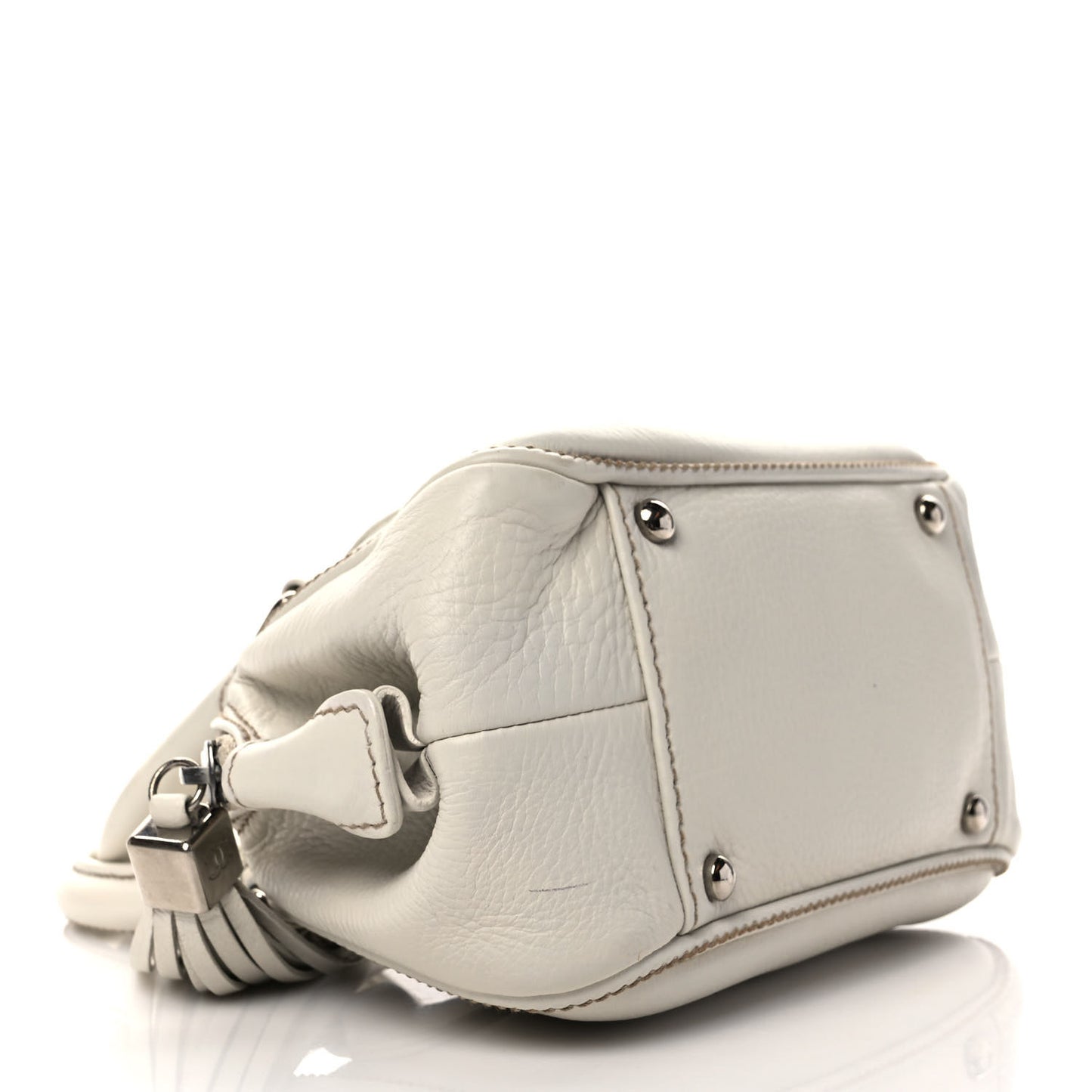 Calfskin Small Tassel Bowler White