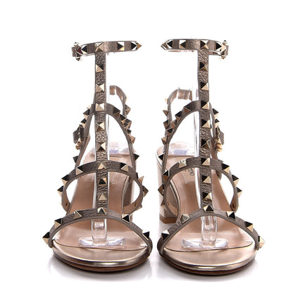 Valentino Garavani Metallic Pebbled Calfskin Rockstud 60mm City Sandals 38 Skin 2 of 8
