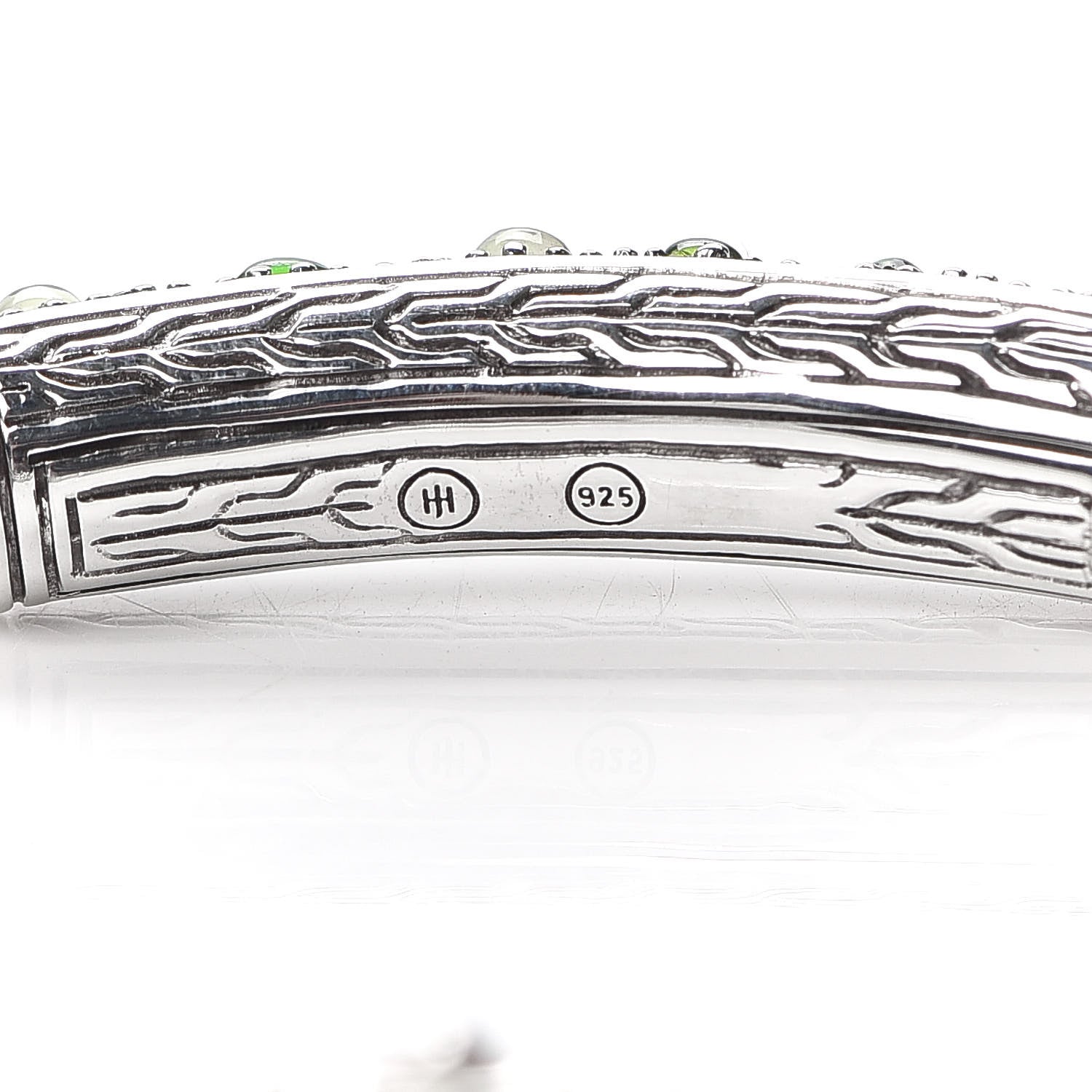 John Hardy Sterling Silver Green Gemstone 5mm Station Classic Chain Bracelet 4 of 5