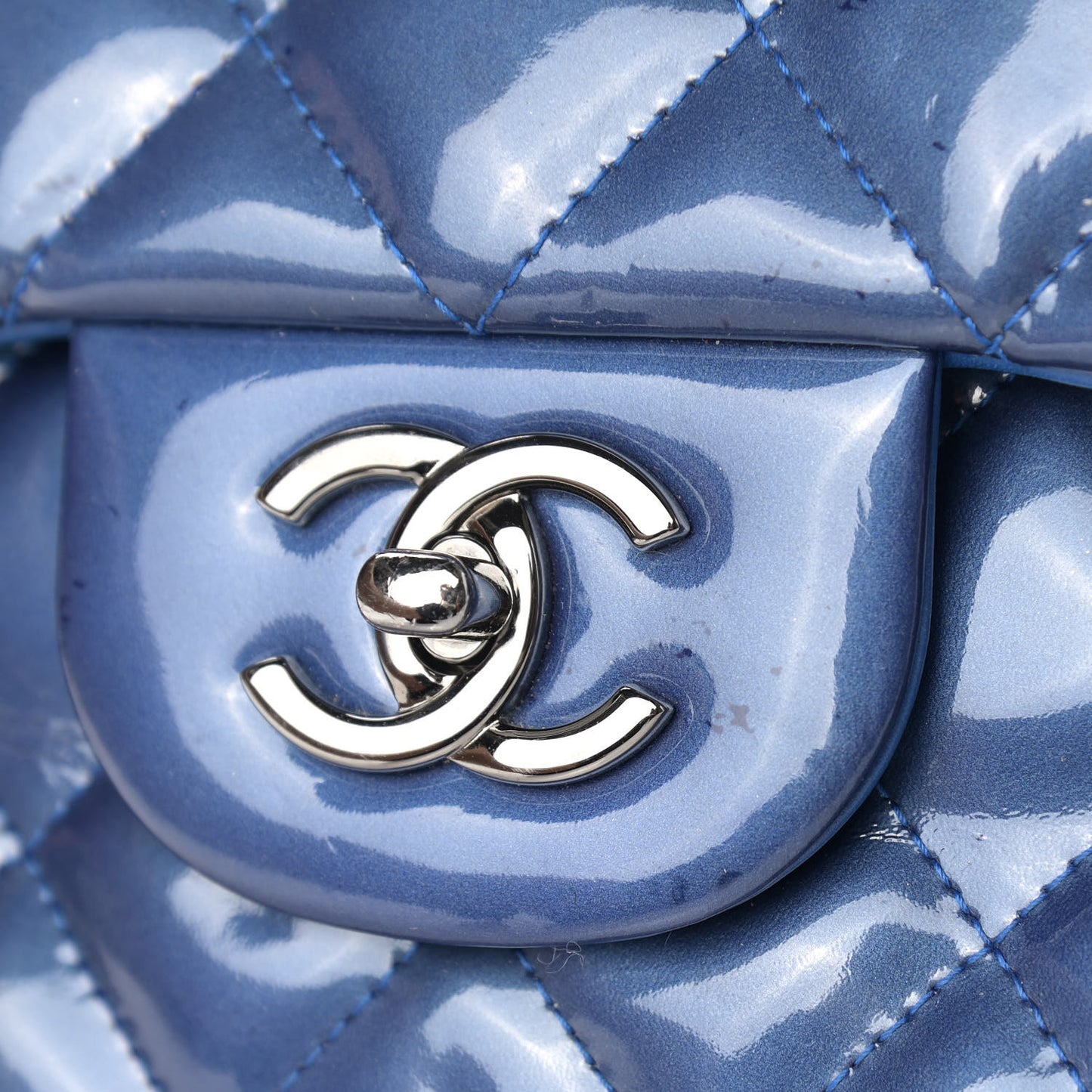 Patent Quilted Jumbo Double Flap Blue