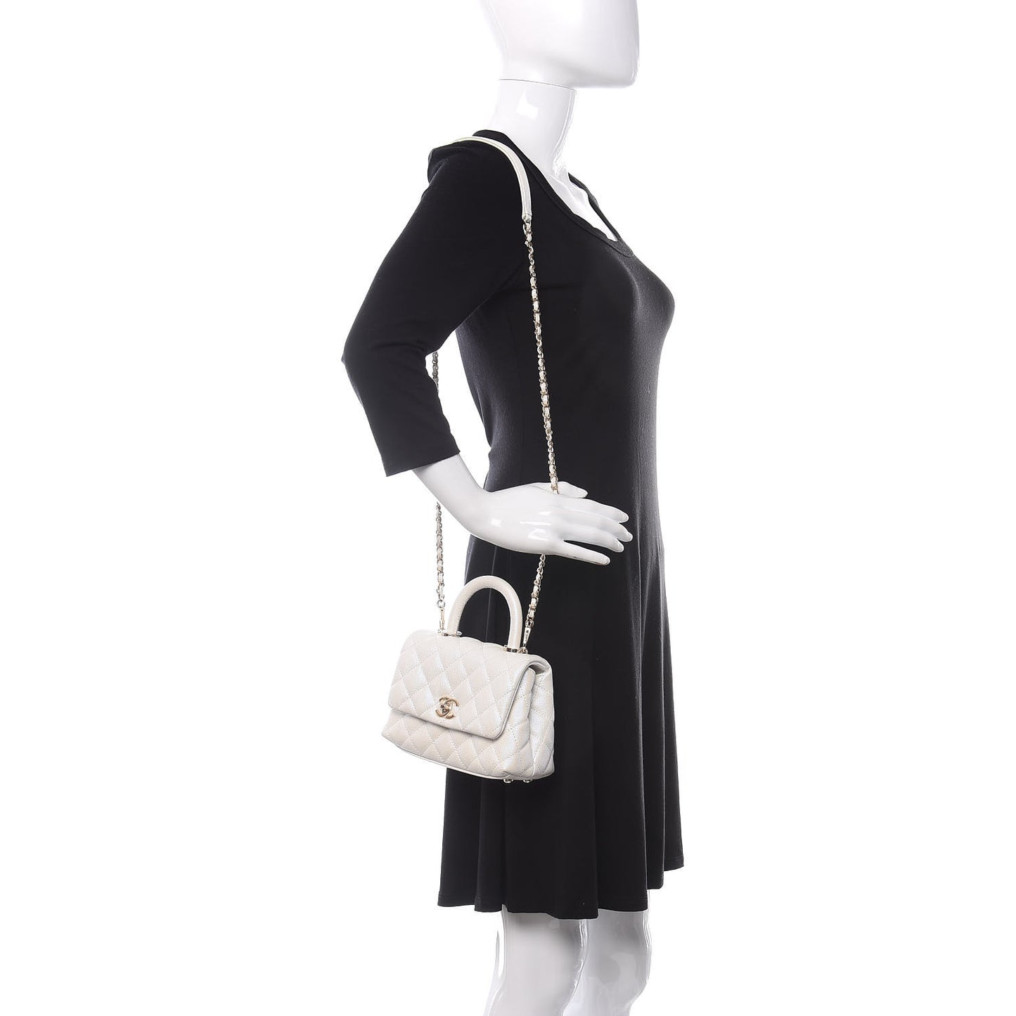 Iridescent Caviar Quilted Extra Mini Coco Handle Flap Ivory