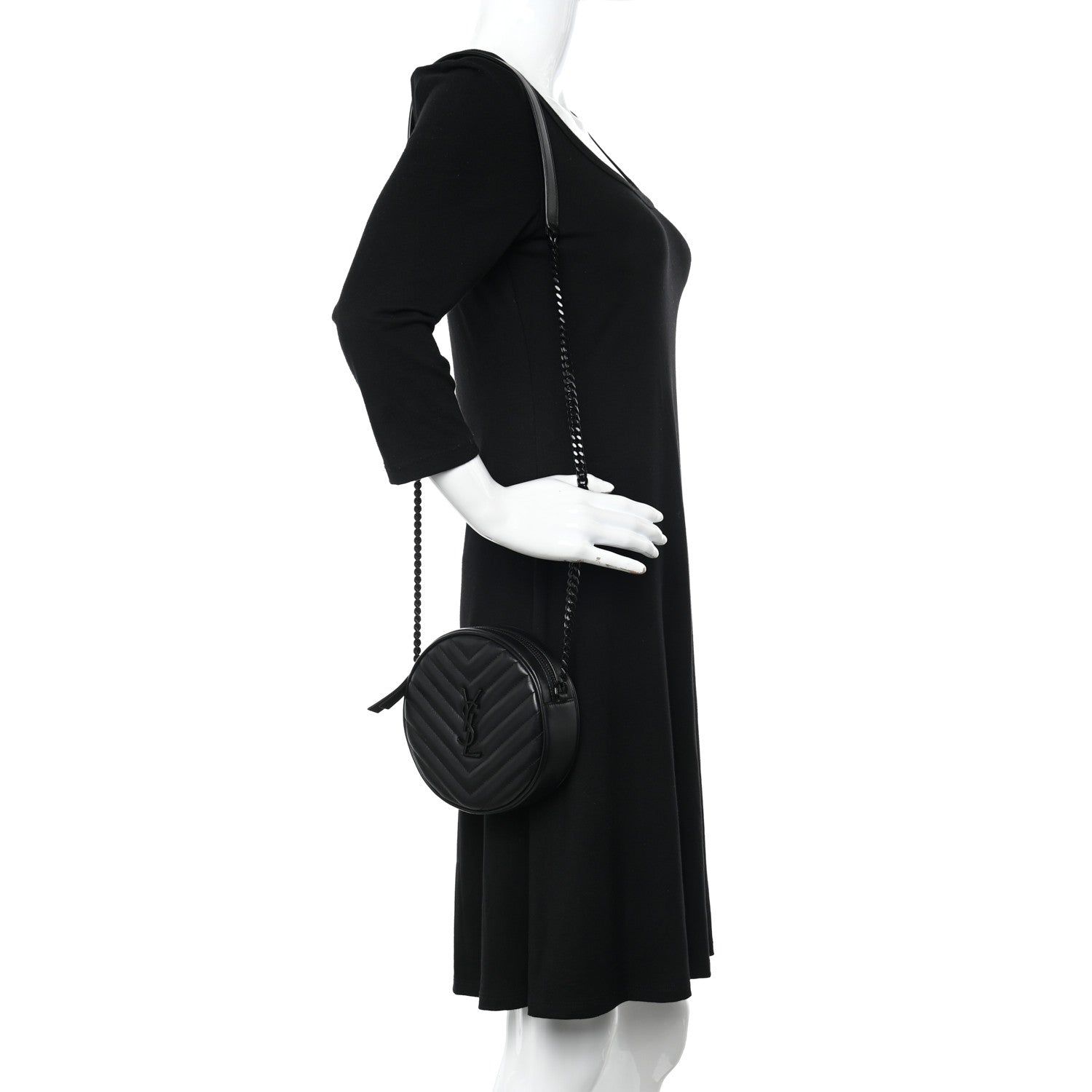 Saint Laurent Calfskin Matelasse Chevron Round Vinyle Camera Bag Black 2 of 11