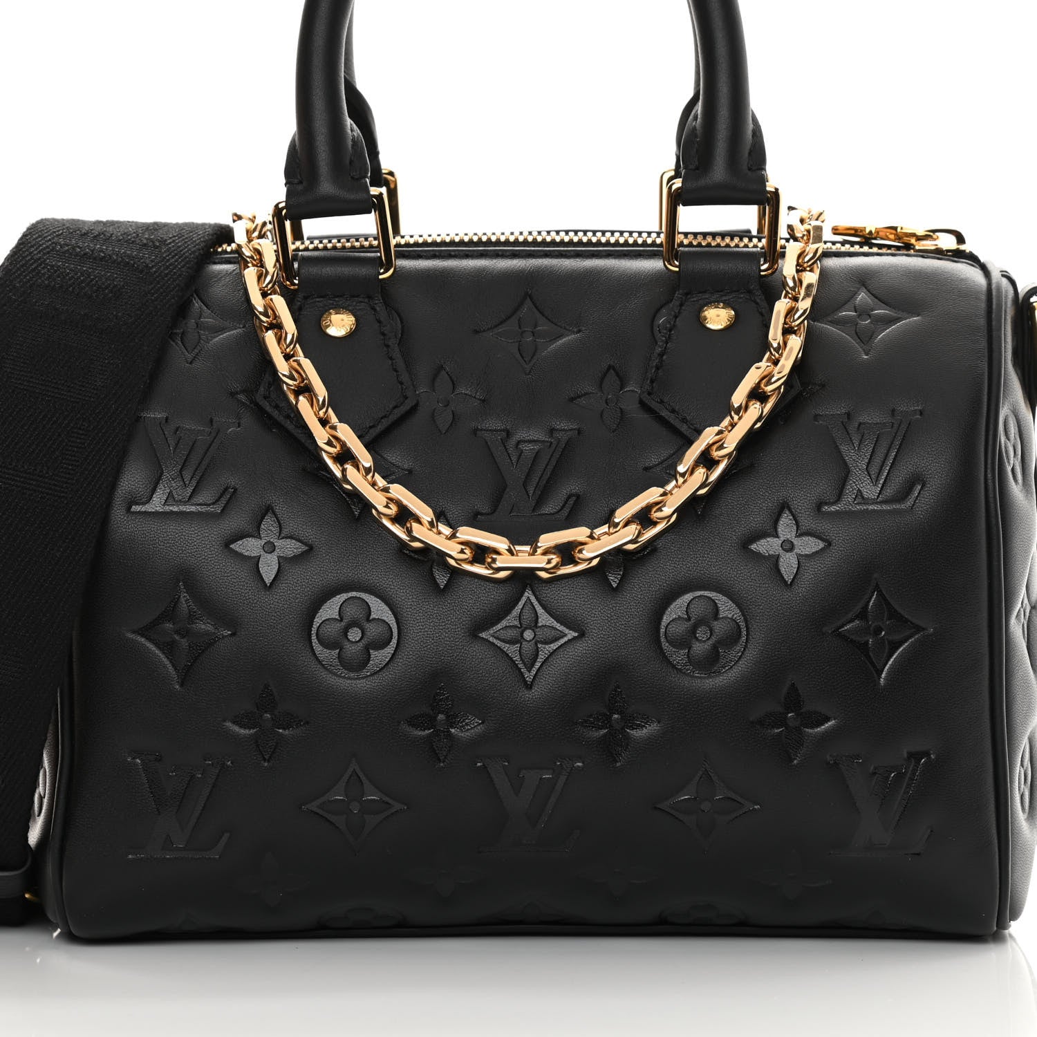 Louis Vuitton Lambskin Embossed Monogram Speedy 22 Bandouliere Black 7 of 10