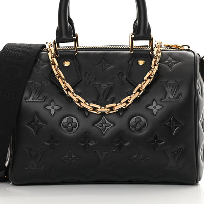 Louis Vuitton Lambskin Embossed Monogram Speedy 22 Bandouliere Black 7 of 10