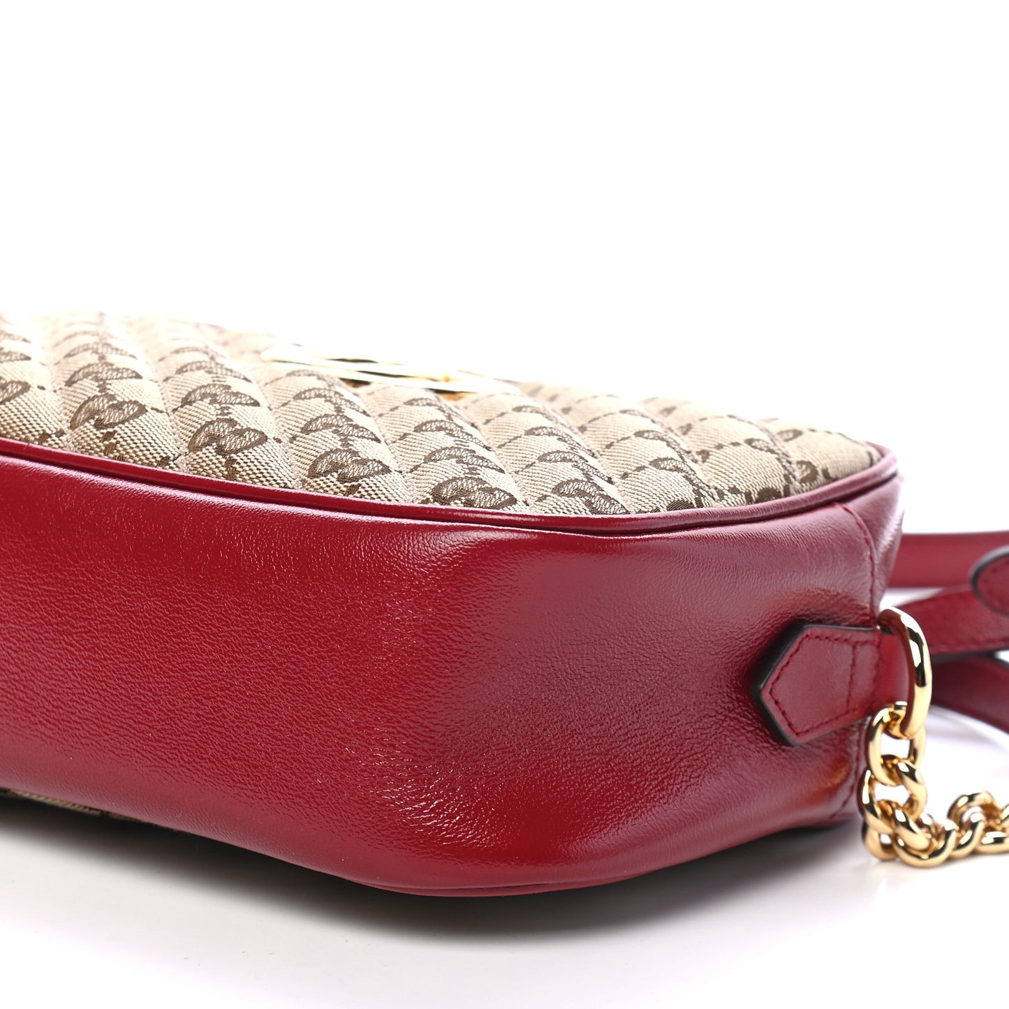 Monogram Azalea Calfskin Matelasse Diagonal Small GG Marmont Chain Shoulder Bag Beige Ebony New Cherry Red