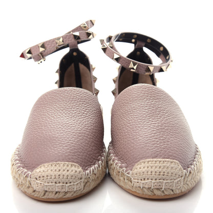Valentino Garavani Grained Calfskin Rockstud Ankle Wrap Espadrille 20mm Flats 38 Poudre 5 of 11