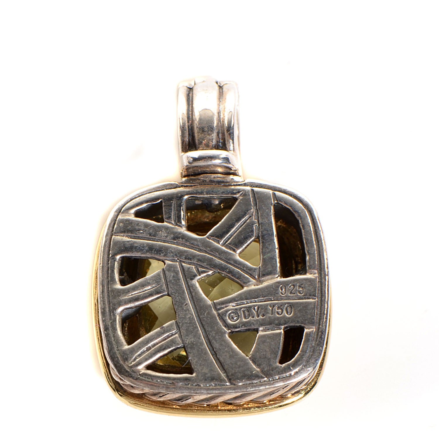 David Yurman Sterling Silver 18k Gold Peridot 11mm Cable Enhancer Pendant 3 of 4