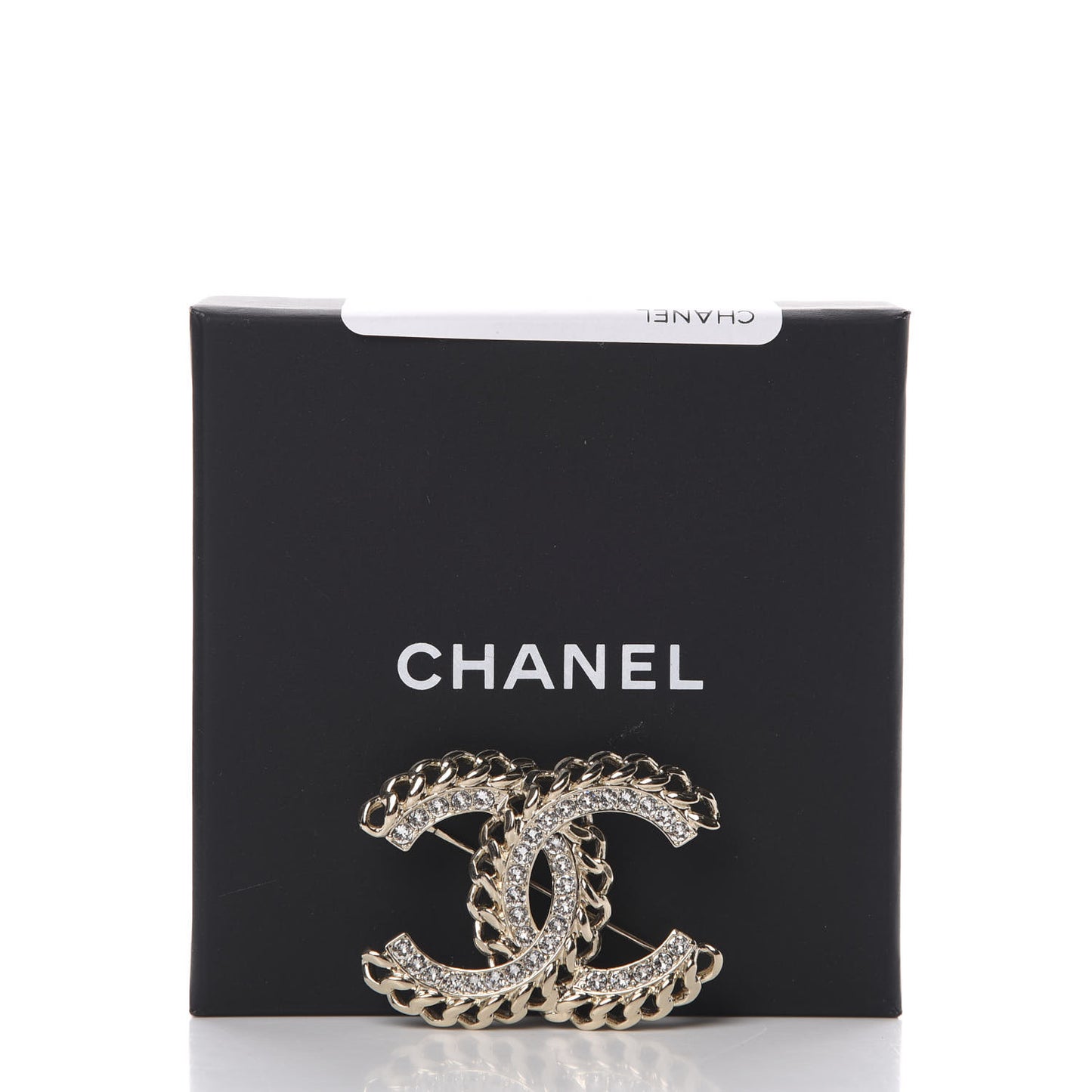 Crystal Chain CC Brooch Gold