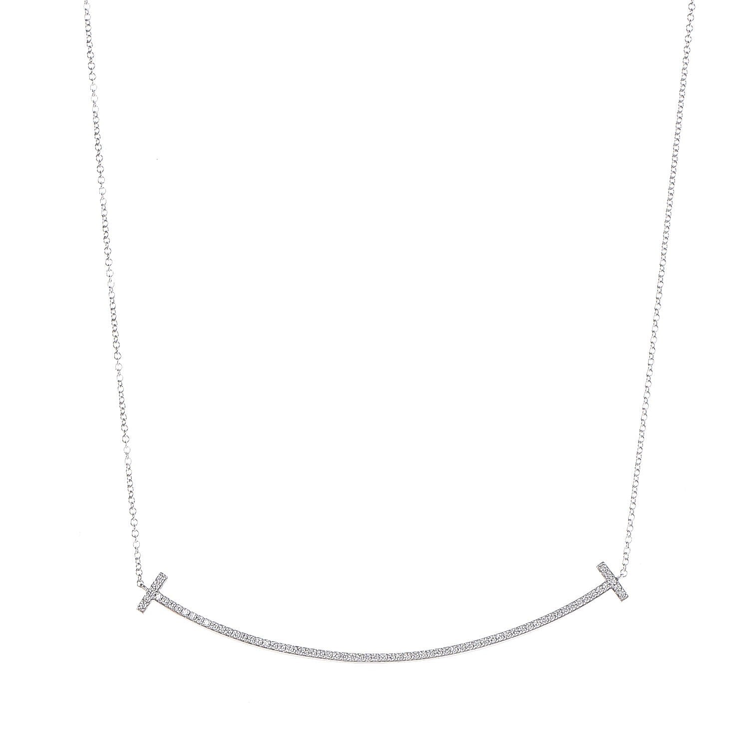 Tiffany 18K White Gold Diamond T Smile Pendant Necklace 4 of 9