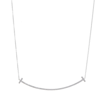 Tiffany 18K White Gold Diamond T Smile Pendant Necklace 4 of 9