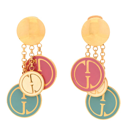 Gucci Metal Enamel GG Logo Charms Drop Clip On Earrings Multicolor 1 of 4