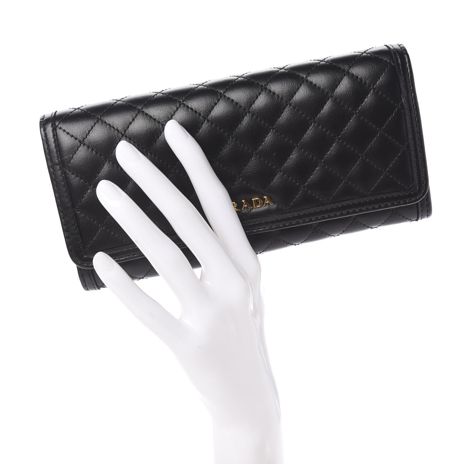 Prada Soft Calf Quilted Continental Flap Wallet Black 2 of 7