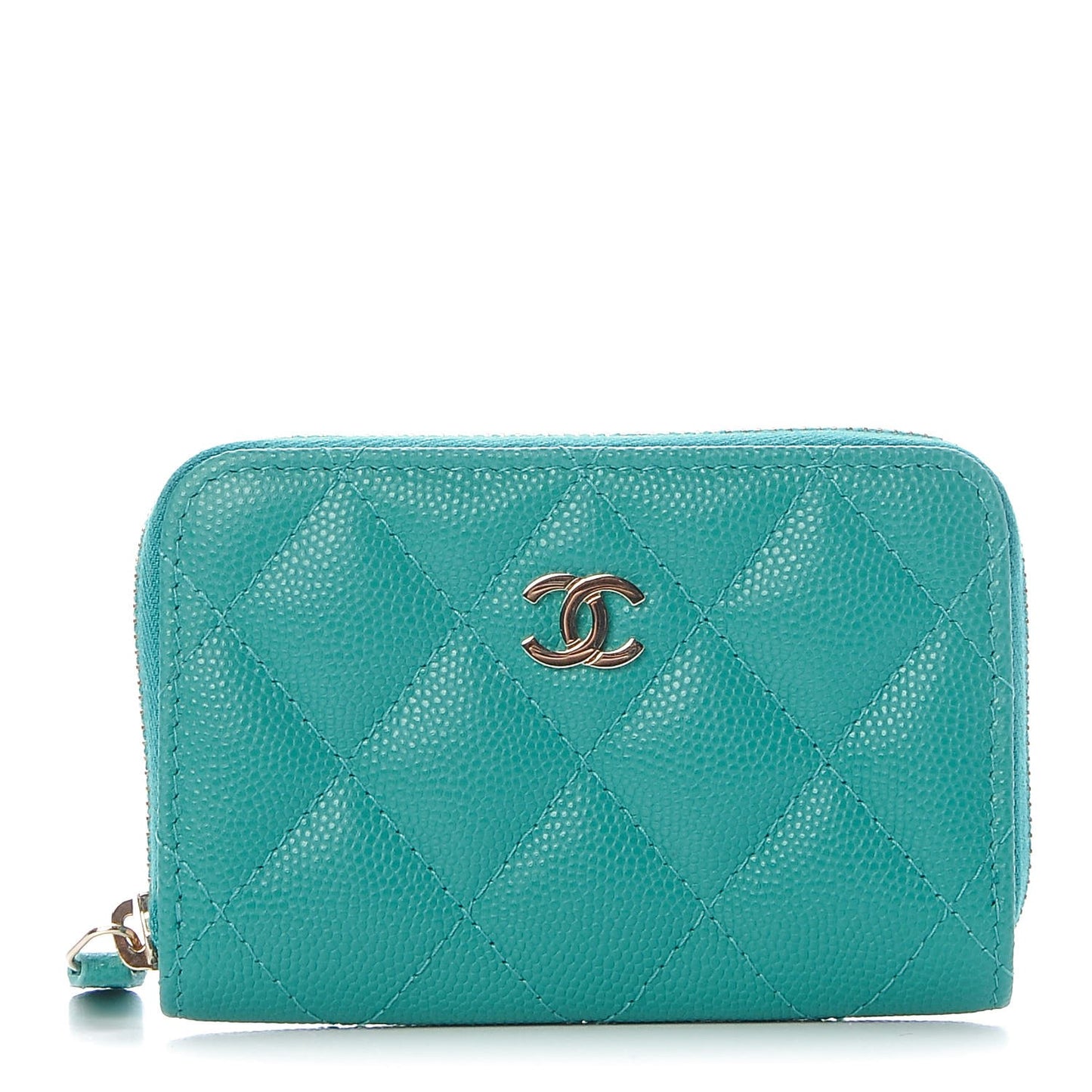 Caviar Quilted Zip Coin Purse Turquoise