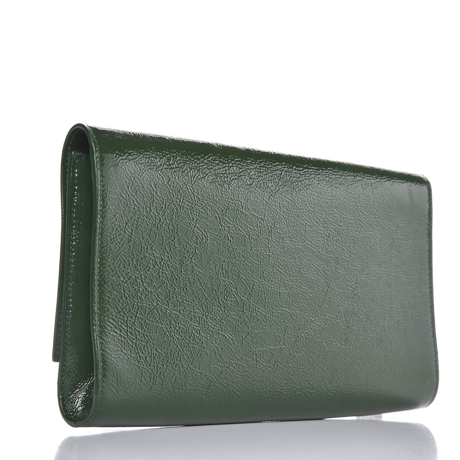 Saint Laurent Textured Patent Calfskin Large Belle De Jour Clutch Tartan Green 3 of 6