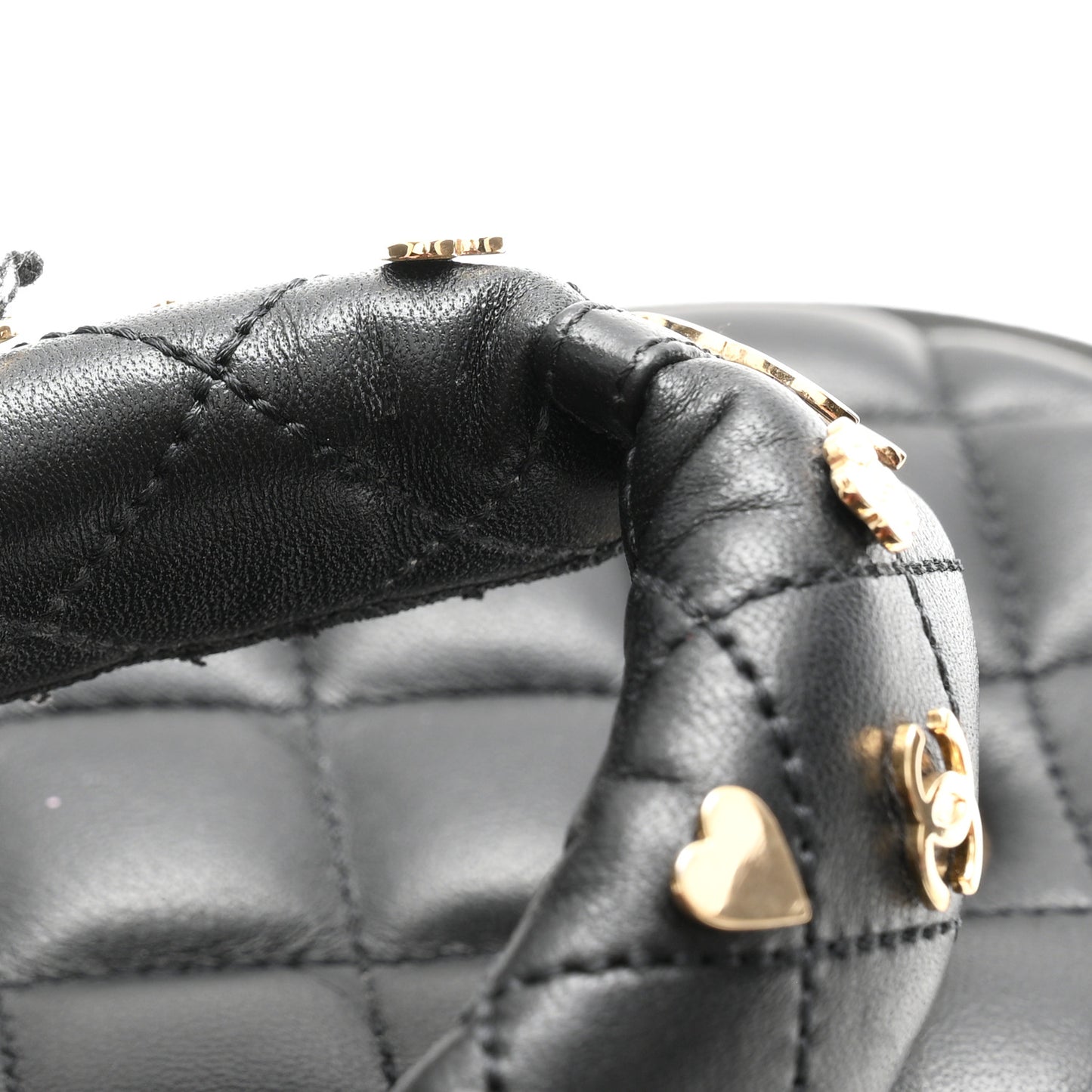 Lambskin Quilted Padded Charms Thong Sandals 41 Black