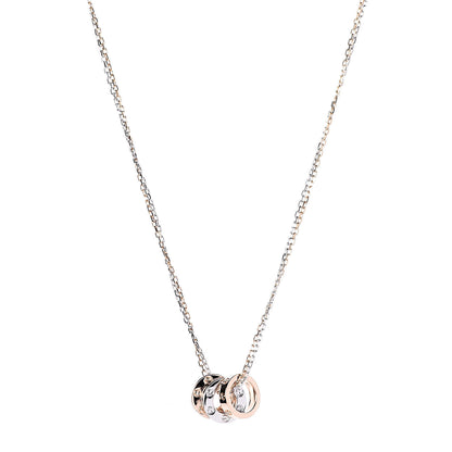 Cartier 18K White Pink Gold Diamond Three Ring LOVE Pendant Necklace 1 of 6