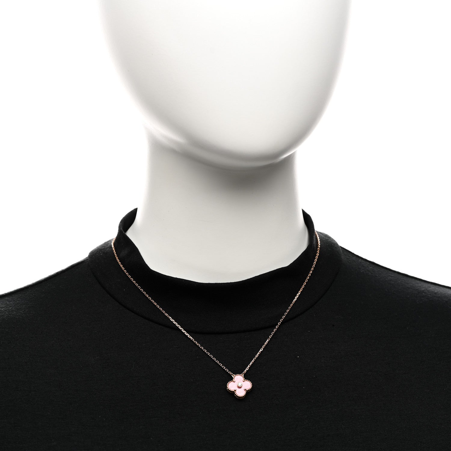 Van Cleef & Arpels 18K Rose Gold Diamond Rhodonite Vintage Alhambra Pendant Necklace 2 of 6