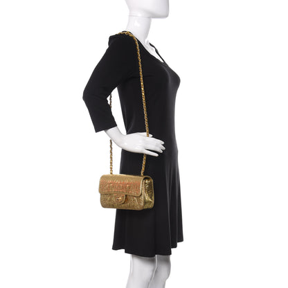 Chanel Metallic Calfskin Crocodile Embossed Cocodile Rectangular Mini Flap Gold 2 of 10