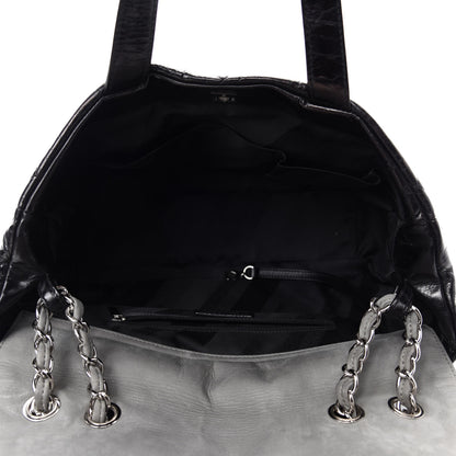 Chanel Glazed Calfskin Lambskin Quilted Portobello Tote Black Grey 5 of 10