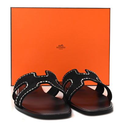 Hermes Suede Goatskin Crystal Embellished Oran Sandals 40 Black 9 of 9