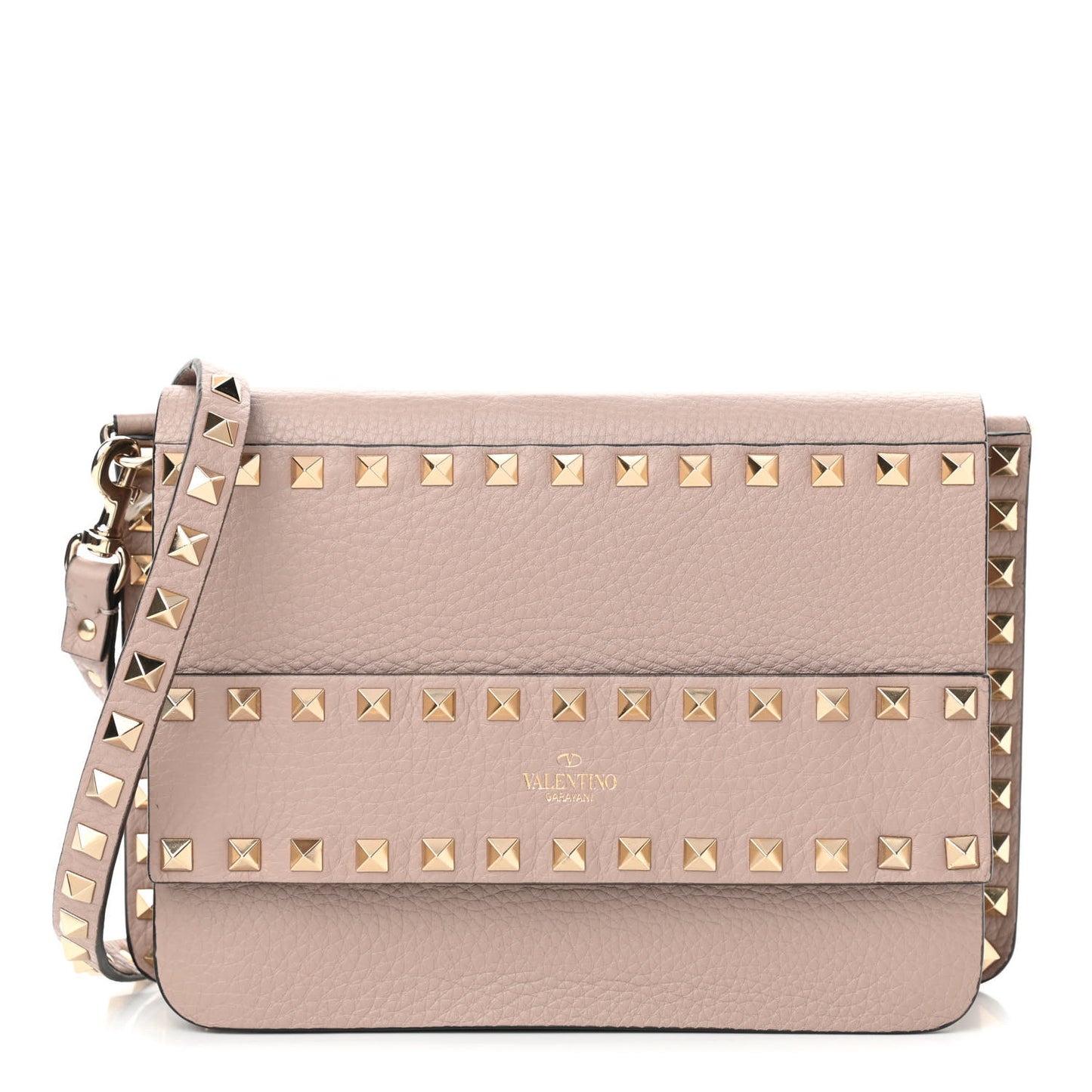 Pebbled Calfskin Rockstud Shoulder Bag Poudre