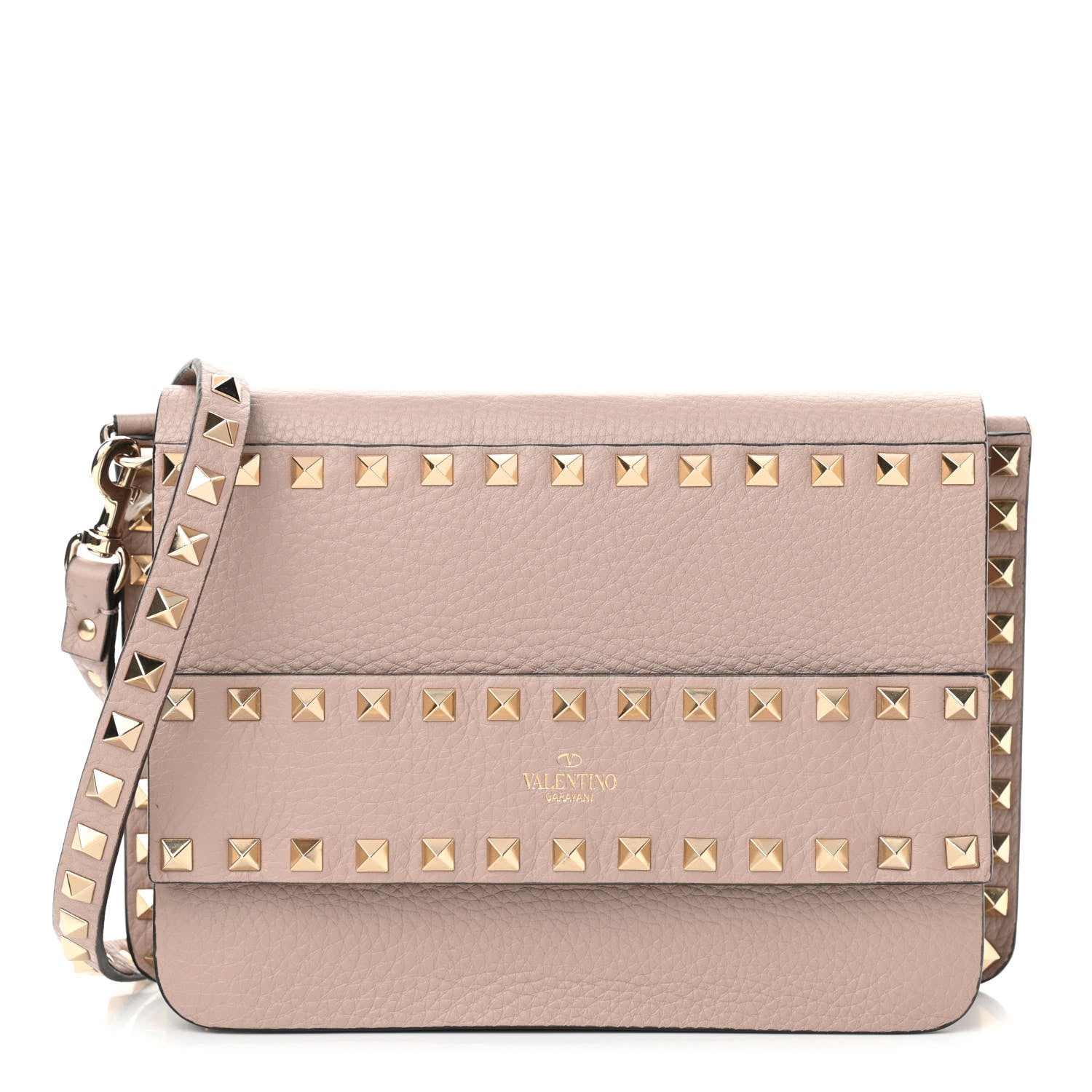 Valentino Garavani Pebbled Calfskin Rockstud Shoulder Bag Poudre 1 of 9