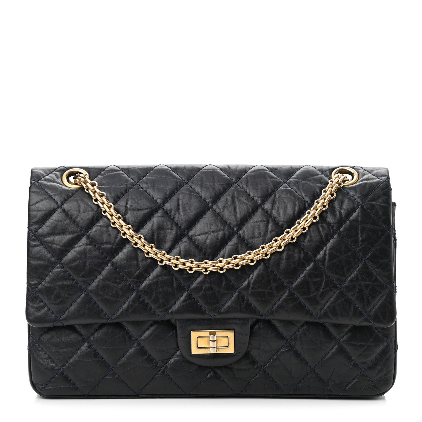 Aged Calfskin Quilted 2.55 Reissue 226 Flap Navy Blue